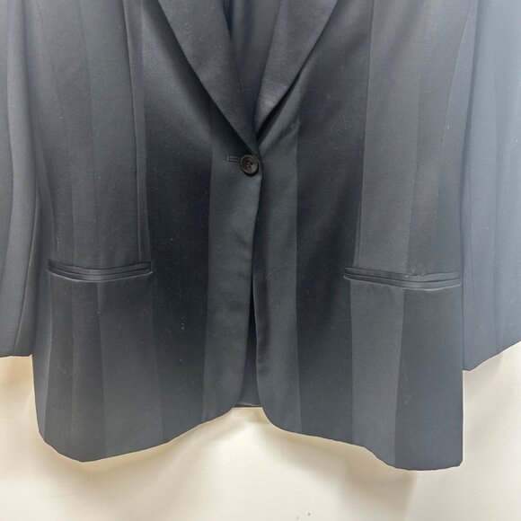 Burberrys Black Striped Wool Single-Button Blazer Jacket 14 - Picture 2 of 12